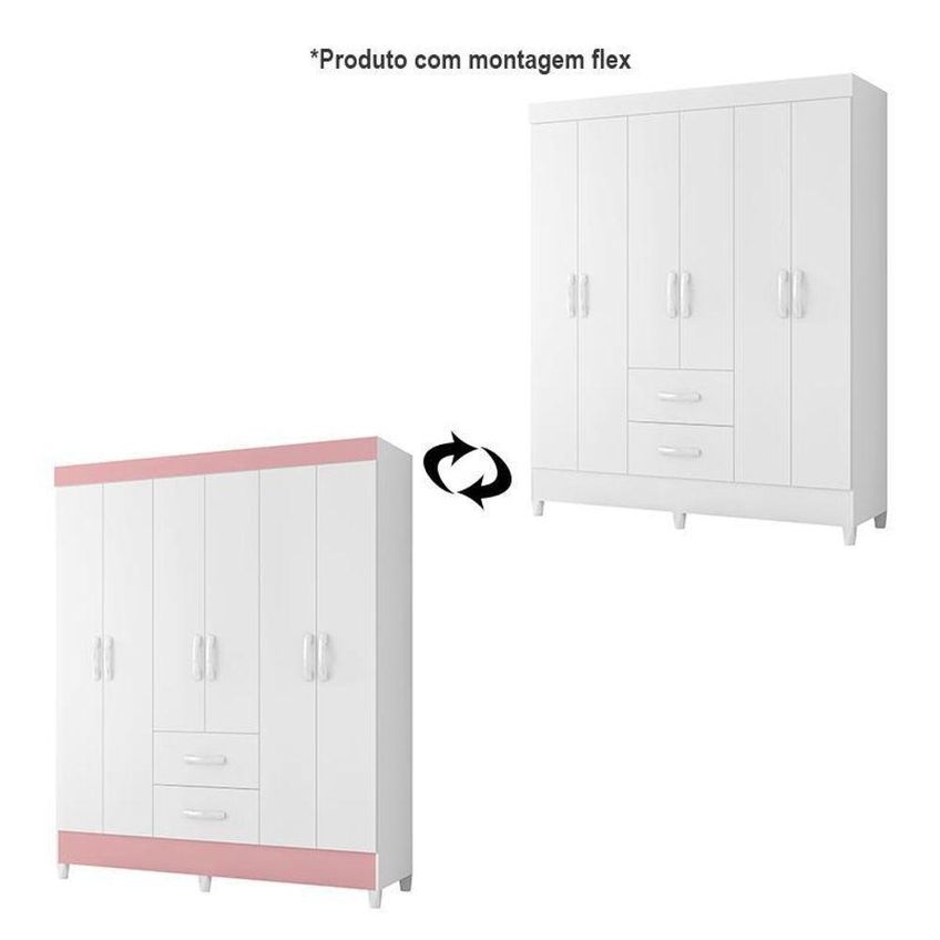 Guarda Roupa Mobi 6 Portas 2 Gavetas Mdp 147cm Branco Fosco - imagem 2