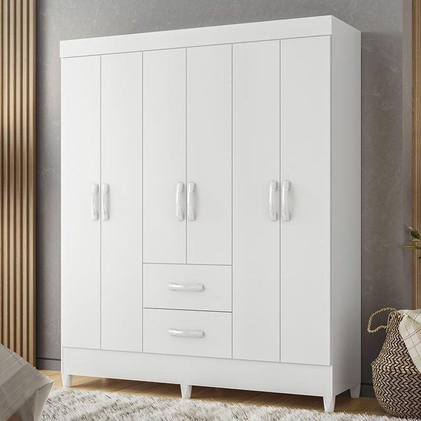 Guarda Roupa Mobi 6 Portas 2 Gavetas Mdp 147cm Branco Fosco - imagem 5