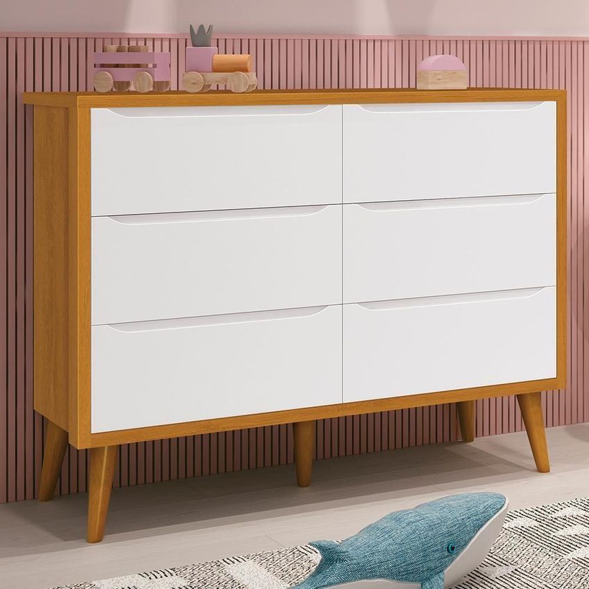 Cômoda Infantil Theo 6 Gavetas MDF Puxador Embutido Branco-Savana - imagem 4