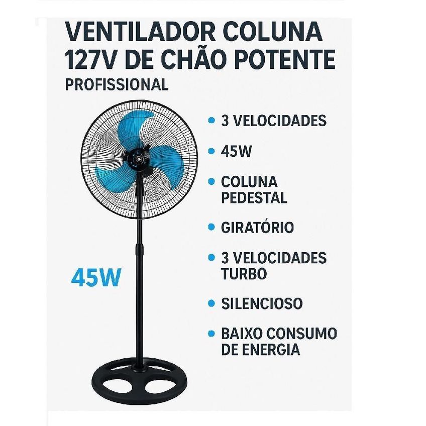 Ventilador De Coluna Yeet 45w 29cm 3 Pás 3 Velocidades 110v - imagem 3