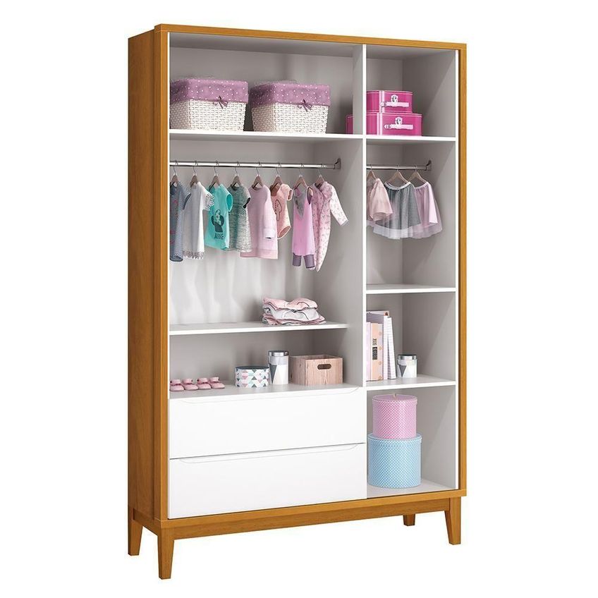 Guarda Roupa Infantil Classic 3 Portas De Bater 2 Gavetas MDF Branco-Savana Reller Móveis - imagem 3