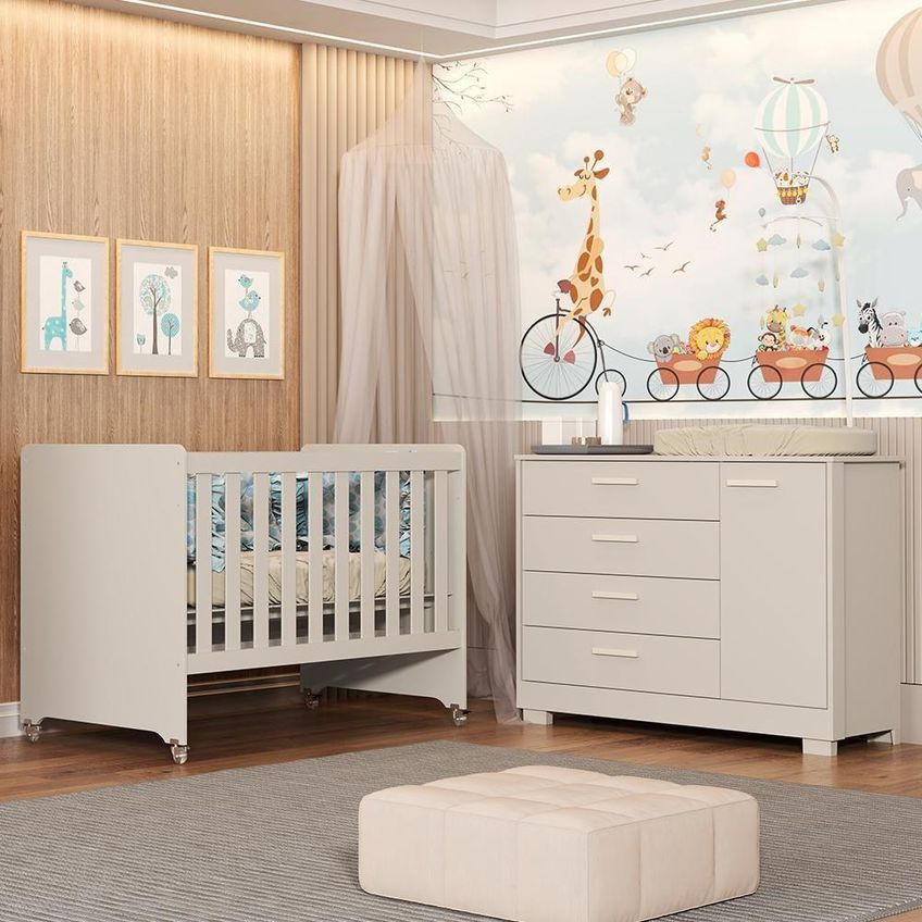 Jogo De Quarto Infantil Comoda Zaki E Berço Evolution Mdf Colchão Areia Fosco - imagem 3