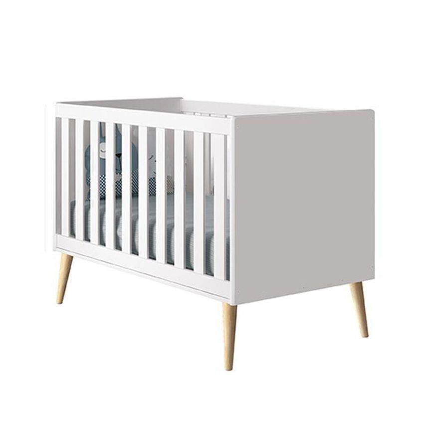 Jogo De Quarto Infantil Cômoda 6 Gavetas E Berço Americano Mdf Branco Fosco Com Pés Madeira Natural - imagem 3