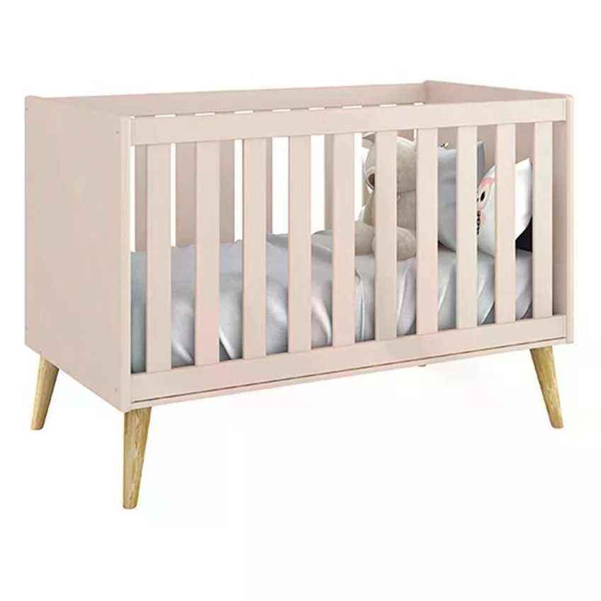 Jogo De Quarto Infantil Theo Cômoda 3 Gavetas E Berço Americano Mdf Rosa Fosco Reller Móveis - imagem 2