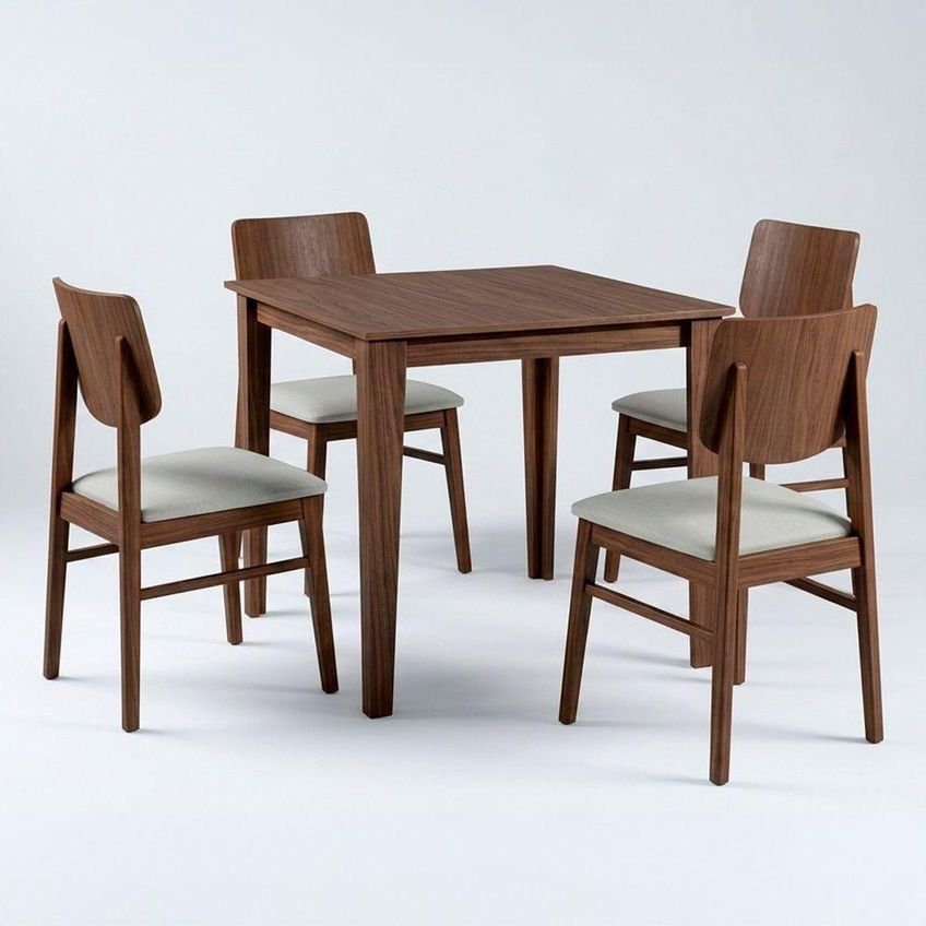 Conjunto De Mesa Com 4 Cadeiras 4 Lugares Tampo Em Madeira Bege 80cm Ágape - imagem 4