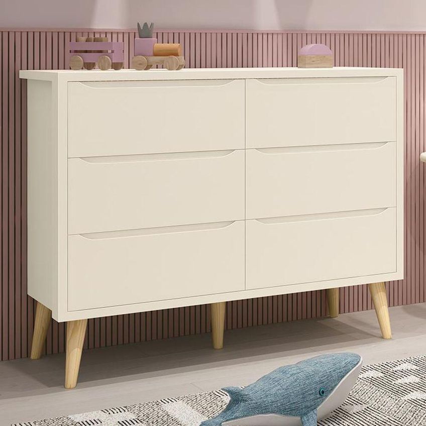 Cômoda Infantil Theo 6 Gavetas MDF Puxador Embutido Areia Fosco Com Pés Madeira Natural Reller - imagem 3
