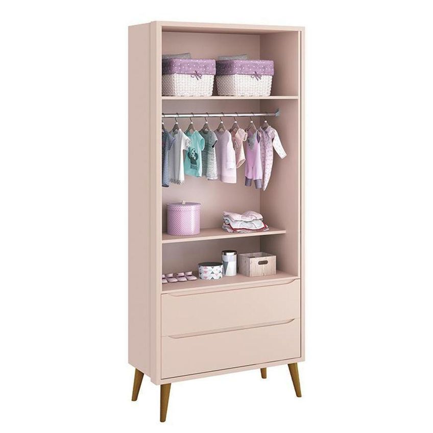 Guarda Roupa Infantil Theo 2 Portas De Bater 2 Gavetas MDF Rosa Fosco Reller Móveis - imagem 2