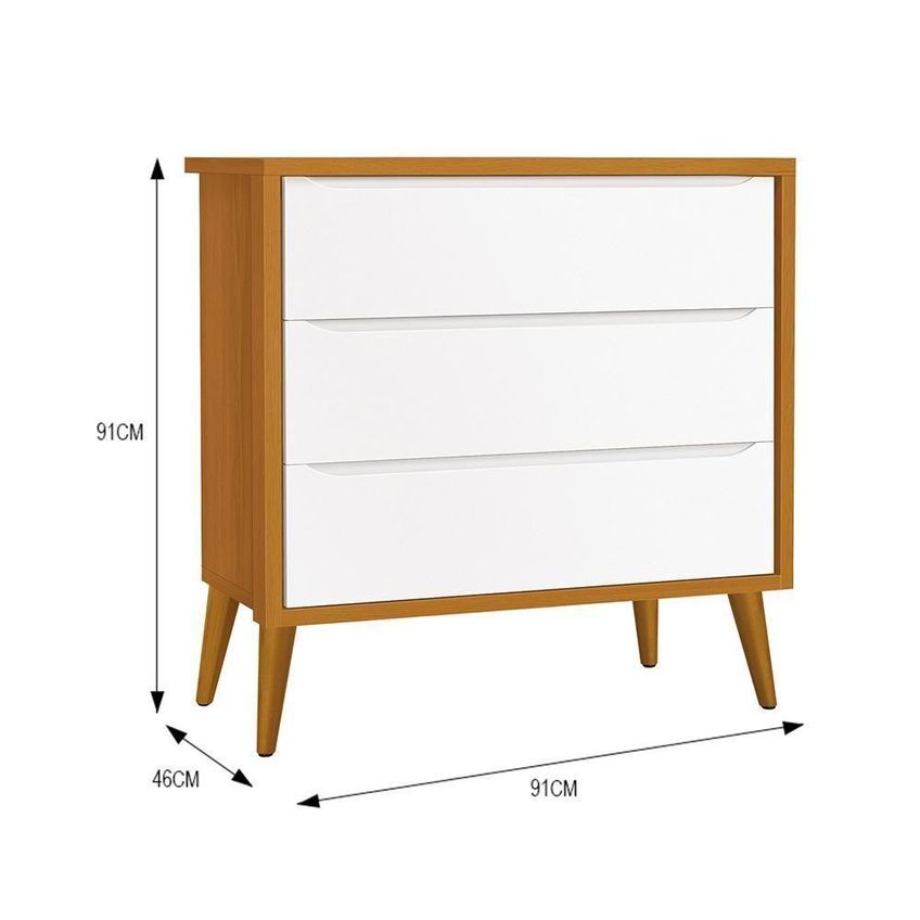 Dormitório Infantil Com Guarda Roupa Cômoda E Berço Theo Retrô MDF Branco-Savana Reller Móveis - imagem 3