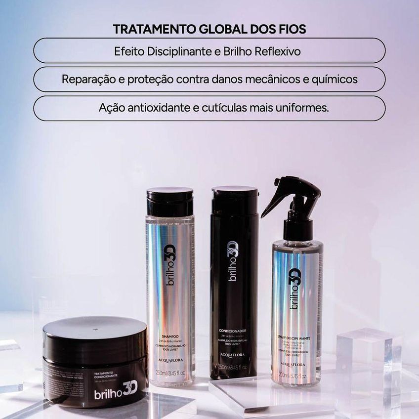 Kit De Cuidados Com Cabelo Brilho 3D Shampoo E Spray 250ml 200ml Acquaflora - imagem 3