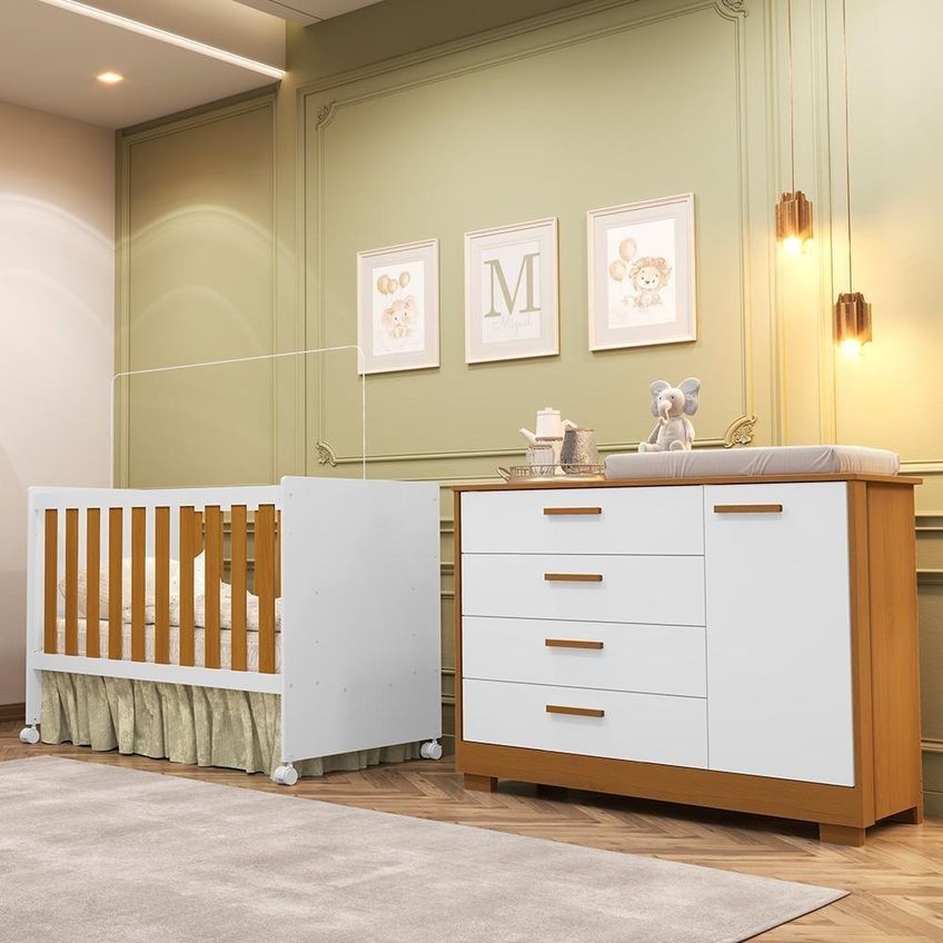 Jogo De Quarto Zaki Cômoda E Berço Katatau 1 Porta 4 Gavetas Mdf Branco Fosco-savana - imagem 4