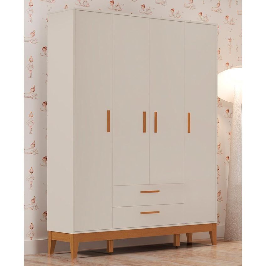 Guarda Roupa Infantil Flip 4 Portas 2 Gavetas MDF Areia Fosco Reller Móveis - imagem 4