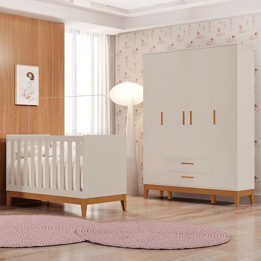 Jogo De Quarto Infantil Flip Com Guarda Roupa E Berço Americano Bege Fosco Reller Móveis - imagem 3