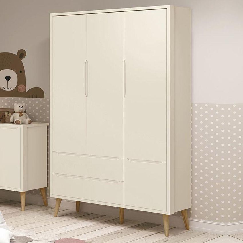 Guarda Roupa Infantil Theo 3 Portas De Bater 2 Gavetas MDF Areia Fosco Reller Móveis - imagem 3