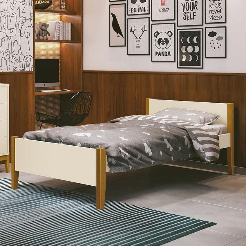 Cama Solteiro Simba Com Colchão MDF Areia Fosco Reller Móveis - imagem 3