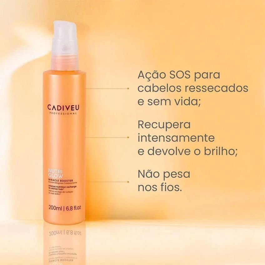 Fluido de Tratamento Nutri Glow Booster Pré Shampoo com Nutrição Intensa Multicolorido Cadiveu 200ml - imagem 3