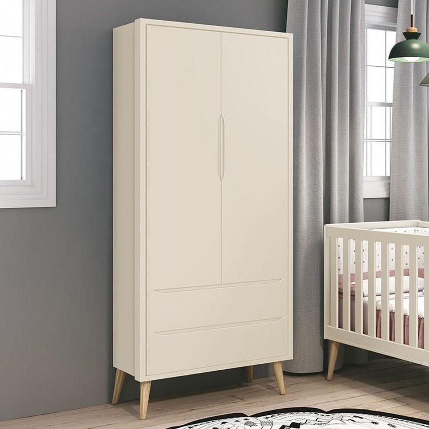 Guarda Roupa Infantil Theo 2 Portas De Bater 2 Gavetas MDF Areia Fosco Reller Móveis - imagem 2