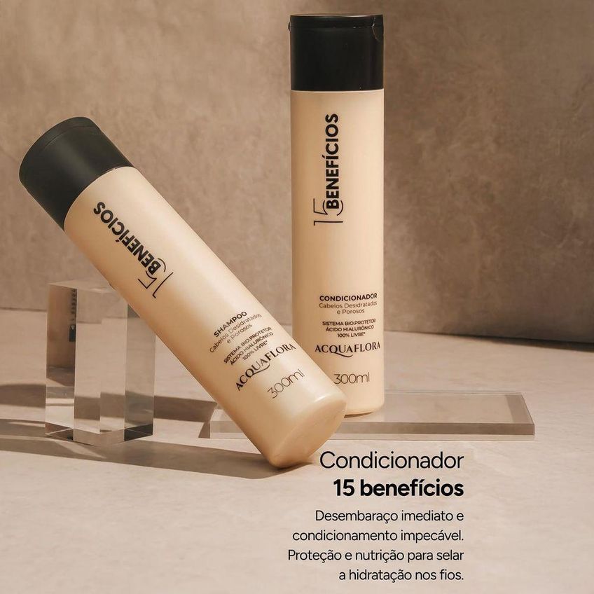 Condicionador 15 Beneficios Desembaraça Instantaneamente Multicolorido Acquaflora 300ml - imagem 3