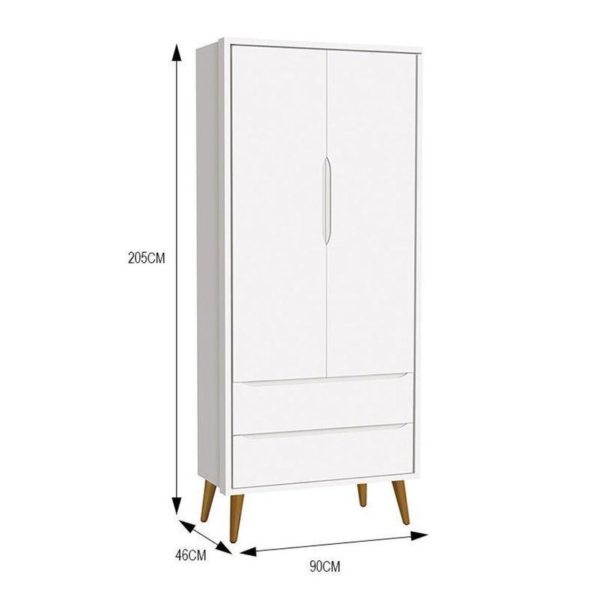 Guarda Roupa Infantil Theo Retrô 2 Portas De Bater 2 Gavetas MDF Branco Fosco Reller Móveis - imagem 3