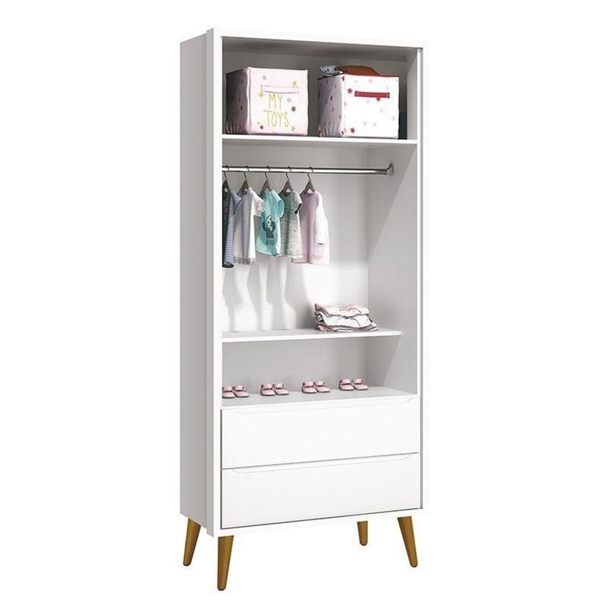 Guarda Roupa Infantil Theo Retrô 2 Portas De Bater 2 Gavetas MDF Branco Fosco Reller Móveis - imagem 4