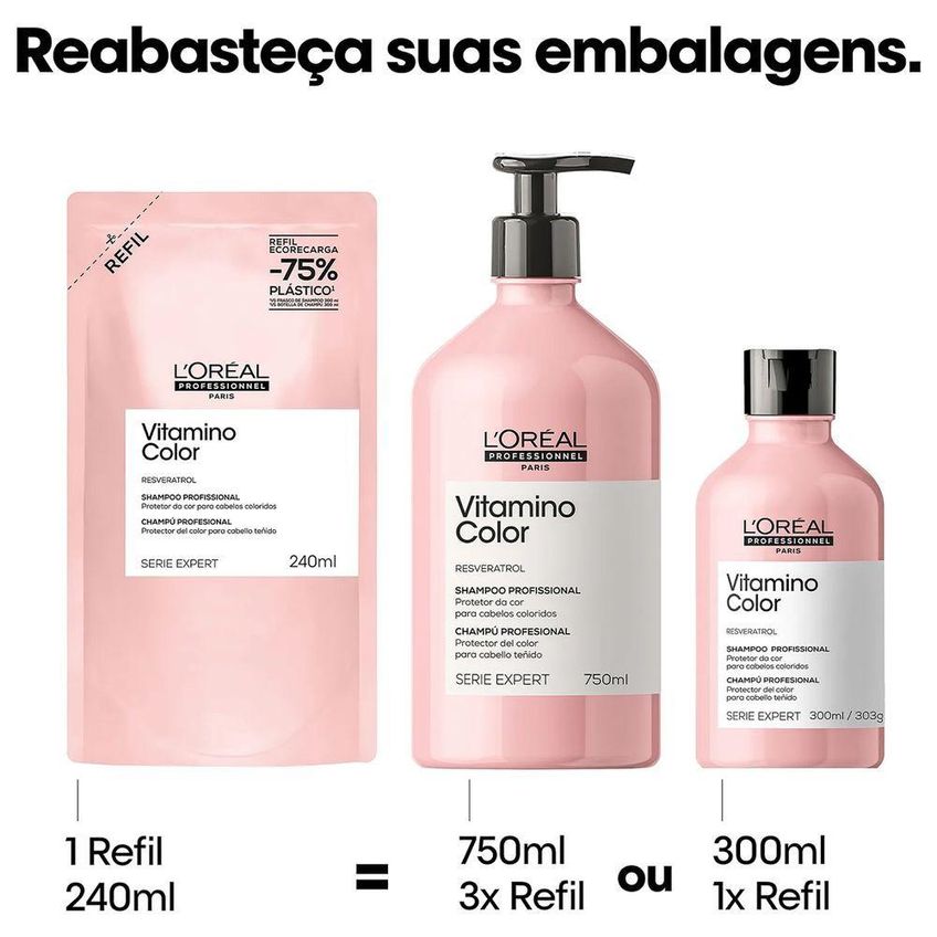 Shampoo Vitamino Color Resveratrol Refil Proteção Da Cor 240ml L'Oréal Paris - imagem 3
