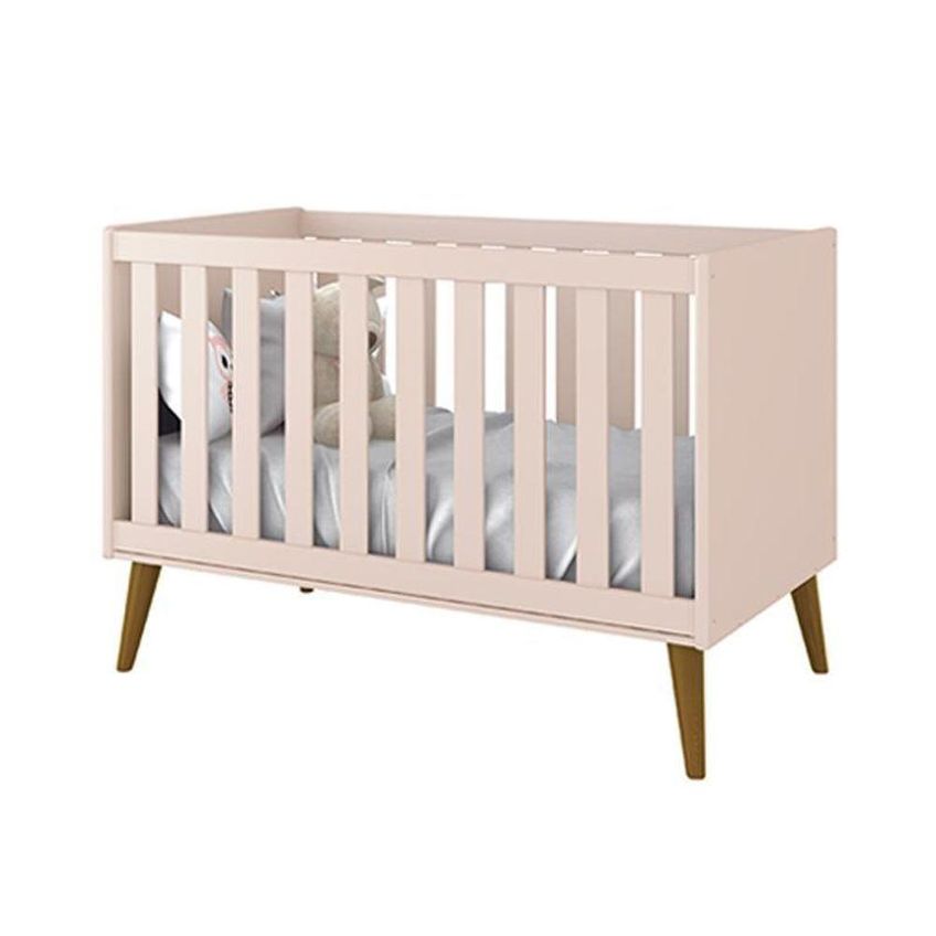 Jogo De Quarto Infantil Theo Cômoda 6 Gavetas E Berço MDF Rosa Fosco Com Pés Amadeirado Reller - imagem 2
