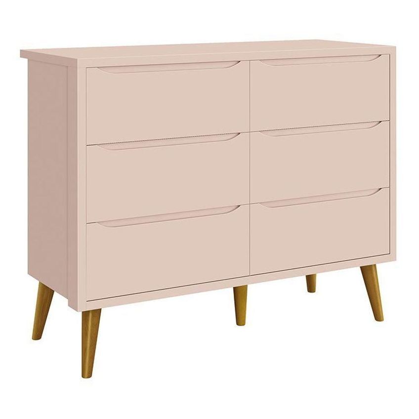 Jogo De Quarto Infantil Theo Cômoda 6 Gavetas E Berço MDF Rosa Fosco Com Pés Amadeirado Reller - imagem 3