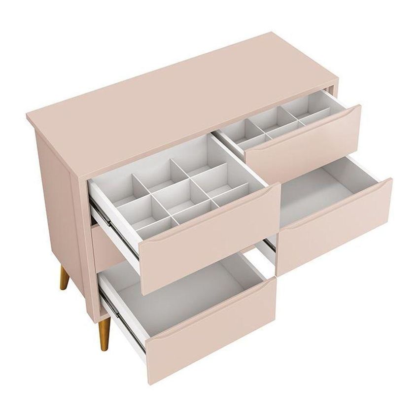 Jogo De Quarto Infantil Theo Cômoda 6 Gavetas E Berço MDF Rosa Fosco Com Pés Amadeirado Reller - imagem 4