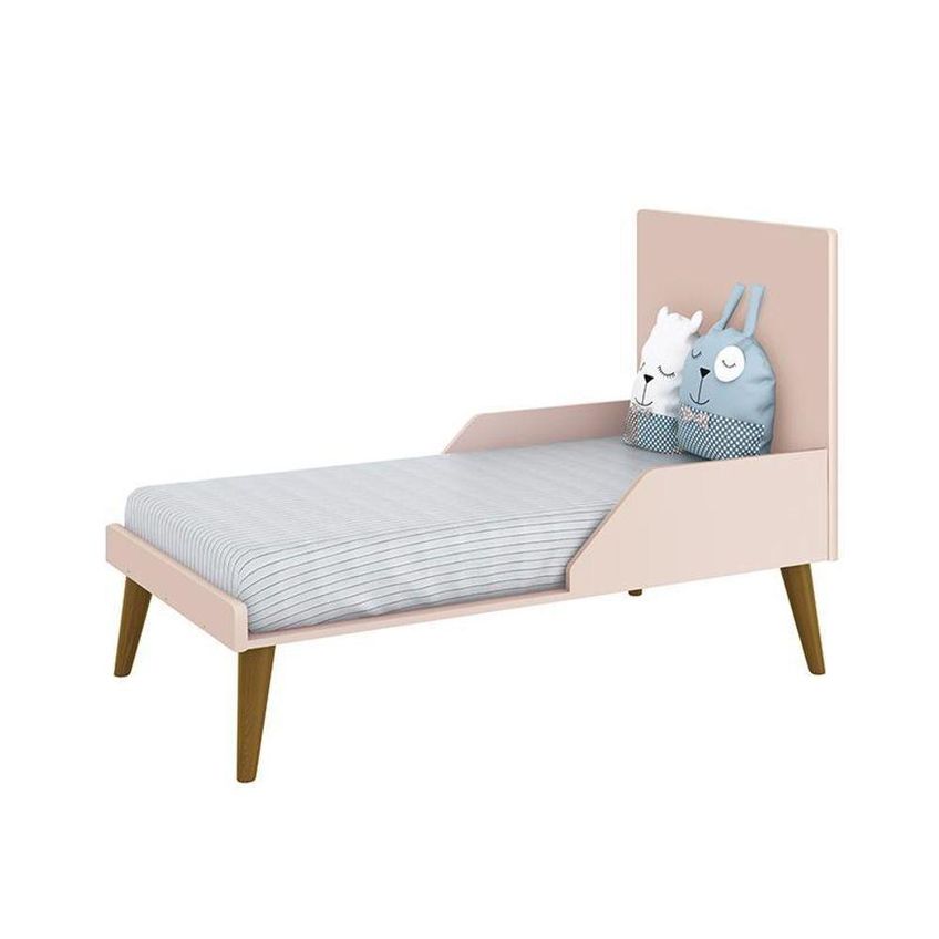 Jogo De Quarto Infantil Theo Cômoda 6 Gavetas E Berço MDF Rosa Fosco Com Pés Amadeirado Reller - imagem 5