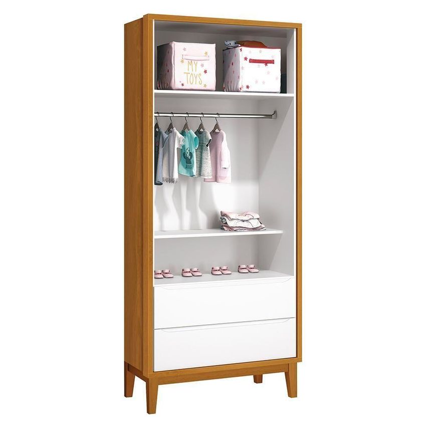 Guarda Roupa Infantil Classic 2 Portas De Bater 2 Gavetas MDF Branco-Savana Reller Móveis - imagem 3