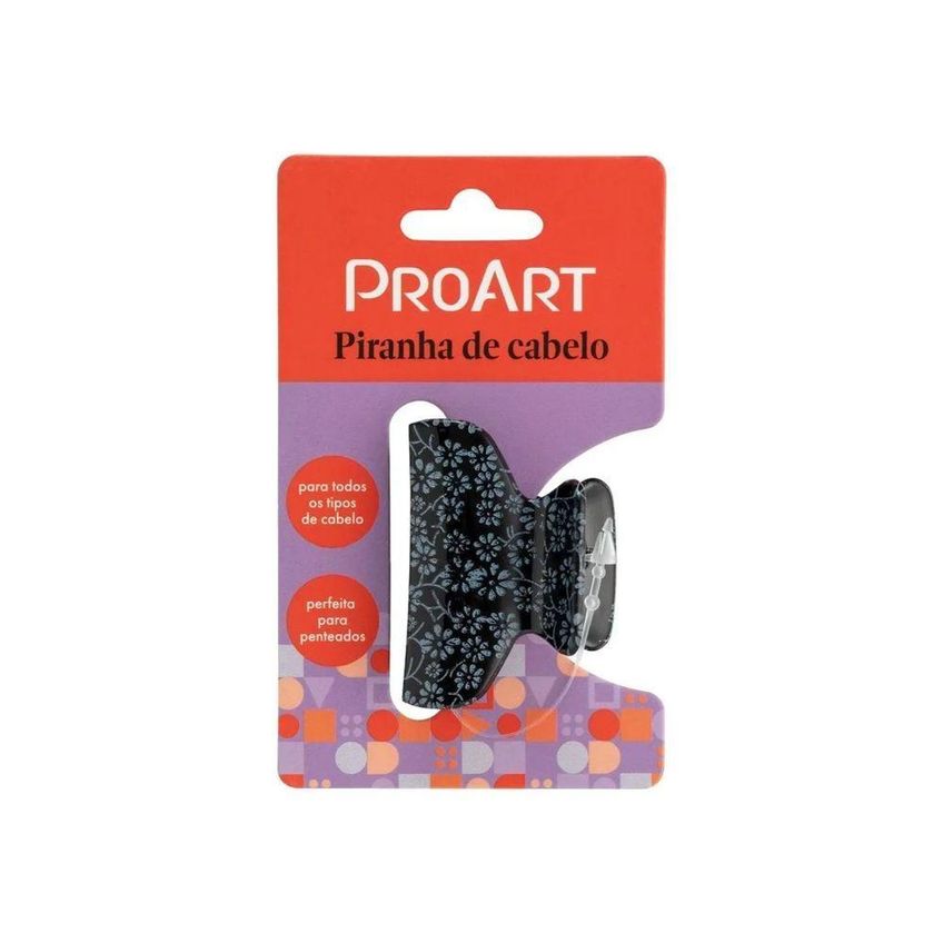 Piranha Para Cabelo Proart Piranha Estampada Florzinha Fixação Forte Amarelo - imagem 3