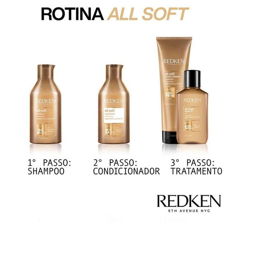 Shampoo Redken All Soft Com Óleo De Argan 300ml Multicolorido - imagem 4