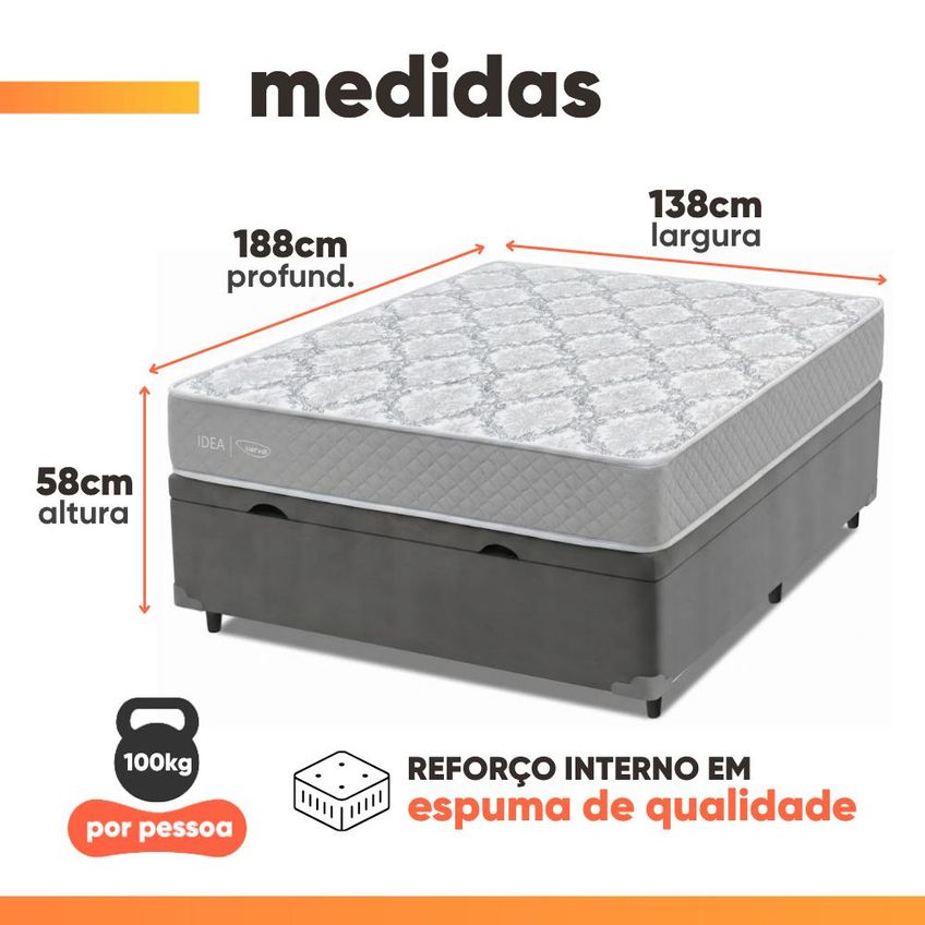 Cama Box Baú Casal Double Face 100% D33 Edén 138x188x58cm Herval - Suporta Até 100kg Por Pessoa - imagem 3