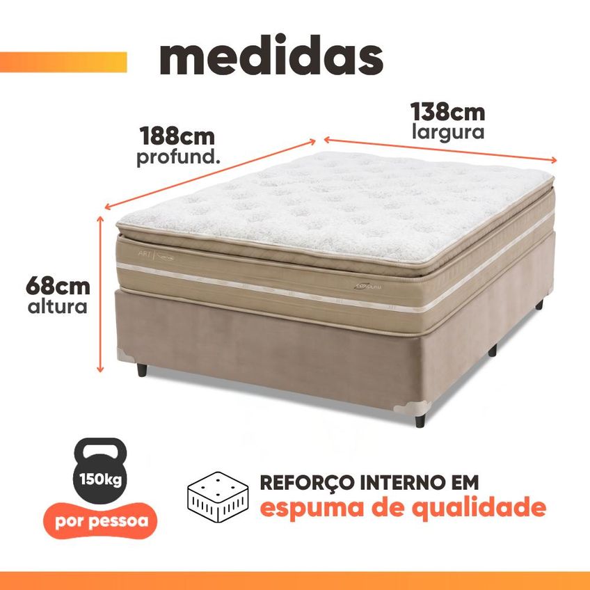 Cama Box Casal Espuma Pillow Top Lord 138x188x68cm Herval - Suporta Até 150 Kg Por Pessoa - imagem 3