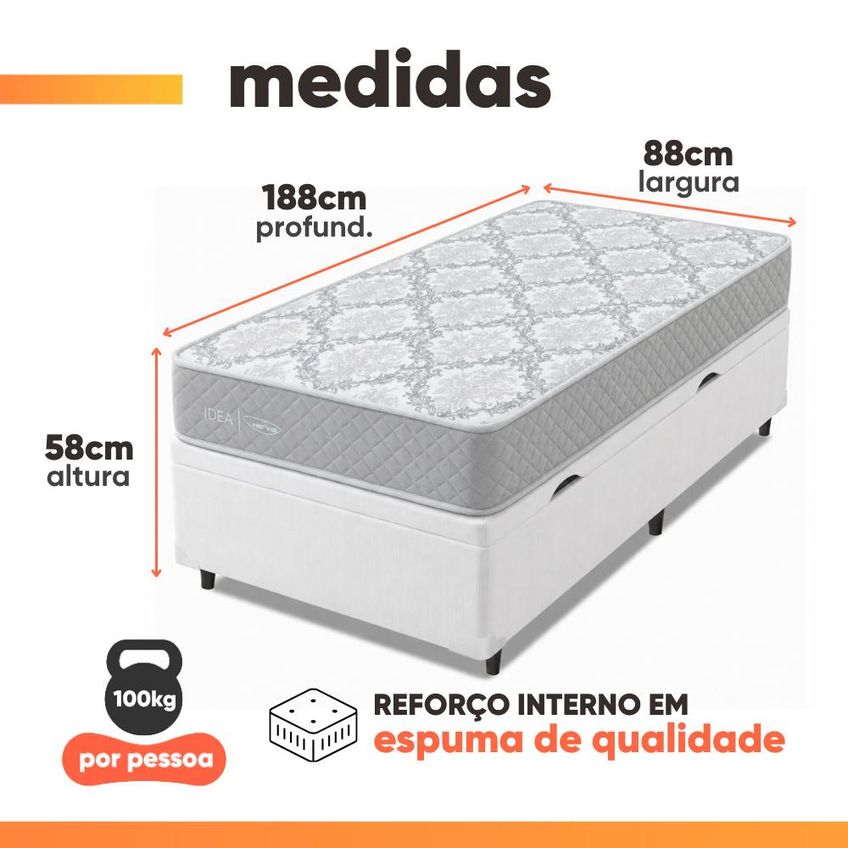 Cama Box Baú Solteiro Double Face 100% D33 Edén 88x188x58cm Herval Suporta Até 100kg - imagem 3