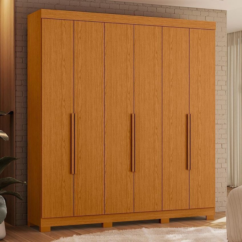 Guarda Roupa Casal Vinci 6 Portas 3 Gavetas MDP 200cm Cinza - imagem 4