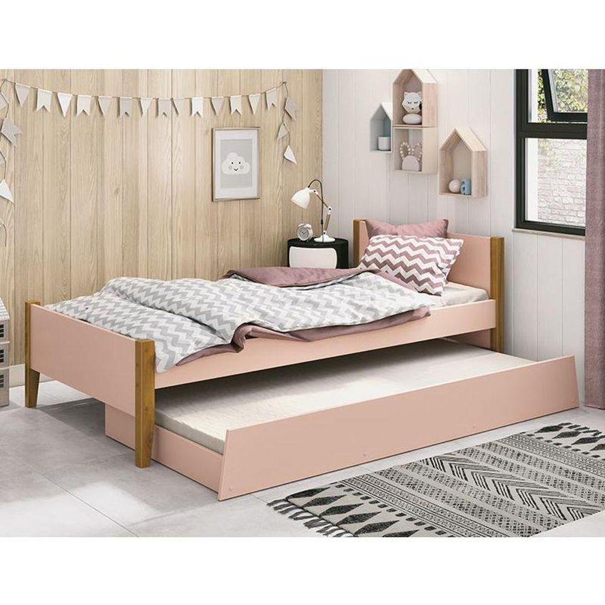 Bicama Solteiro Simba Com Cama Auxiliar MDF Rosa Fosco Reller Móveis - imagem 3