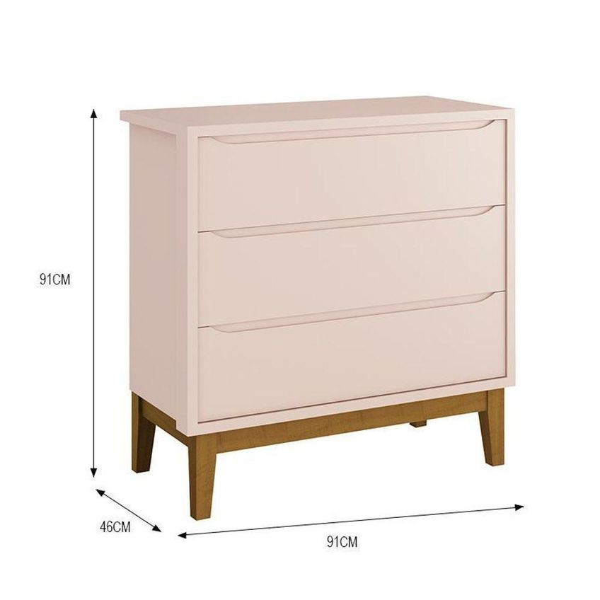 Cômoda Infantil Classic 3 Gavetas MDF Puxador Embutido Rosa Fosco Reller Móveis - imagem 3