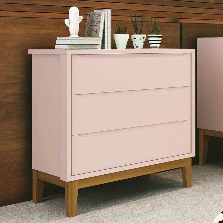 Cômoda Infantil Classic 3 Gavetas MDF Puxador Embutido Rosa Fosco Reller Móveis - imagem 4