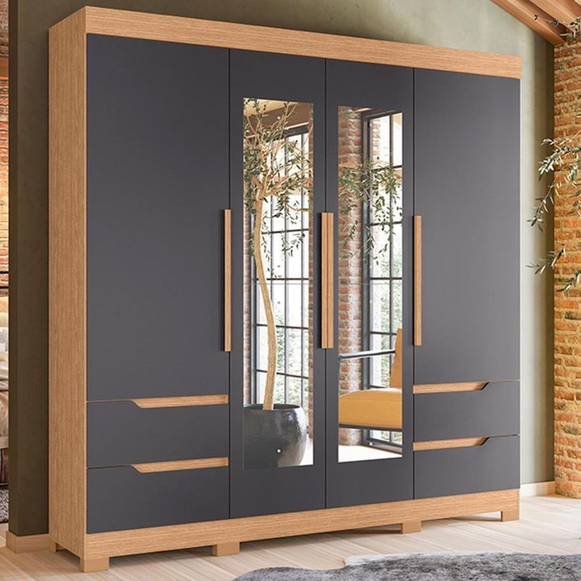 Guarda Roupa Casal Vivacce 4 Portas De Bater 4 Gavetas Mdp Freijó-titanium Albatroz Móveis - imagem 4