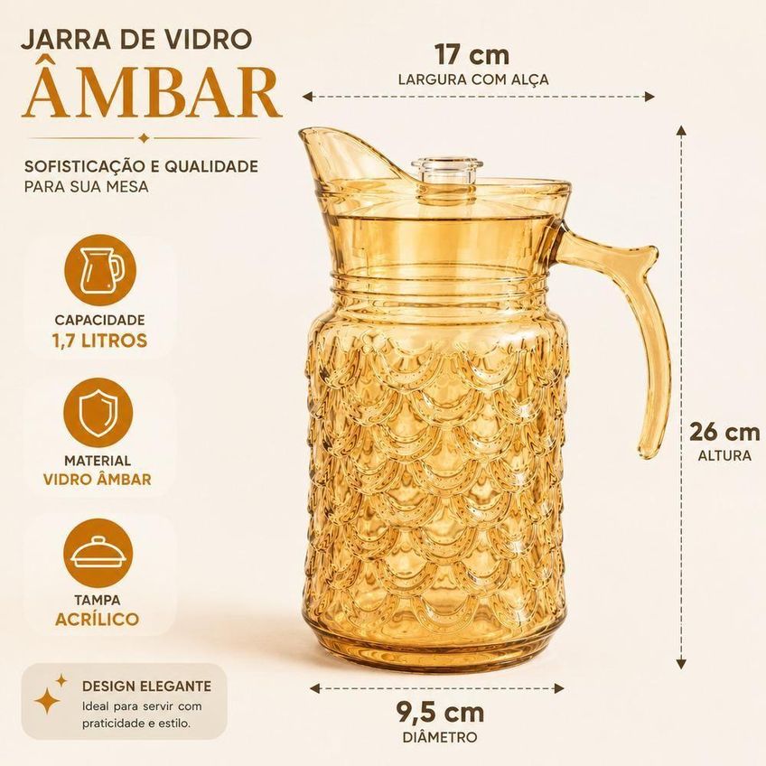 Jarra Para Bebidas Riviera Vidro Âmbar 1,7l Com Tampa Marrom - imagem 3
