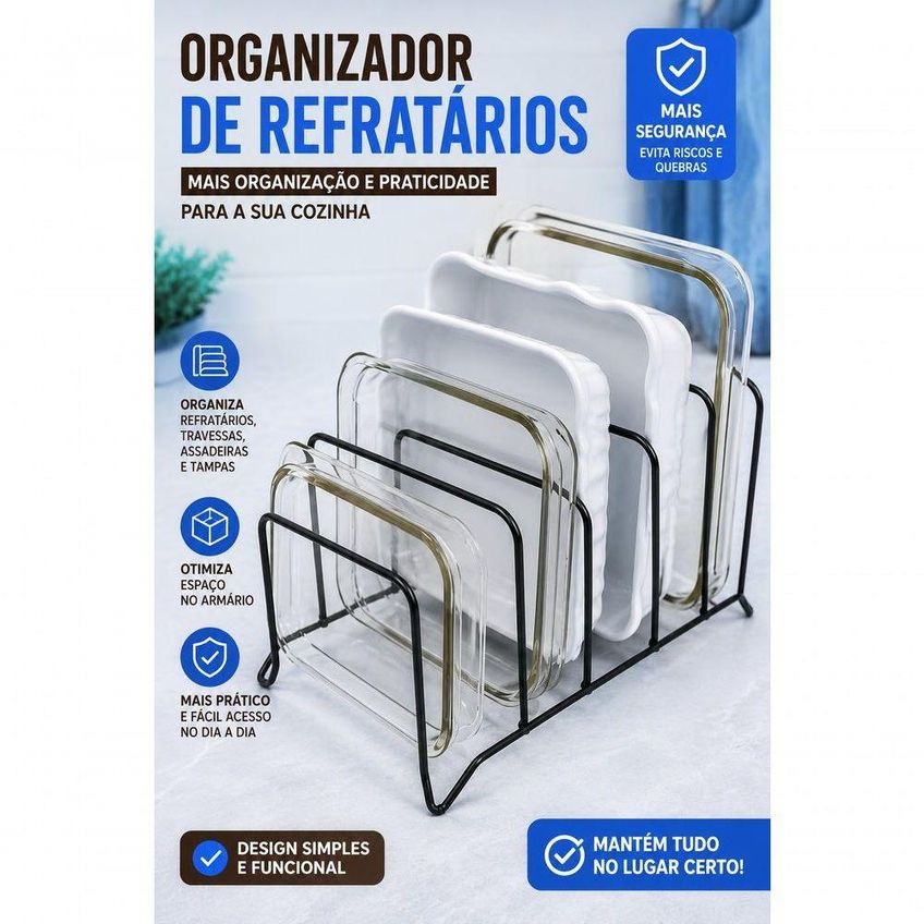 Organizador De Refratários Para Cozinha Suporte Em Metal Preto - imagem 4
