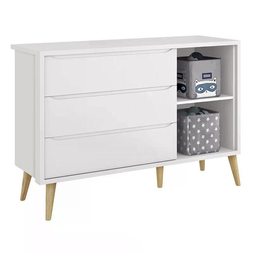 Conjunto De Quarto Infantil Theo 3 Portas 2 Gavetas MDF Branco Fosco Reller Móveis - imagem 5