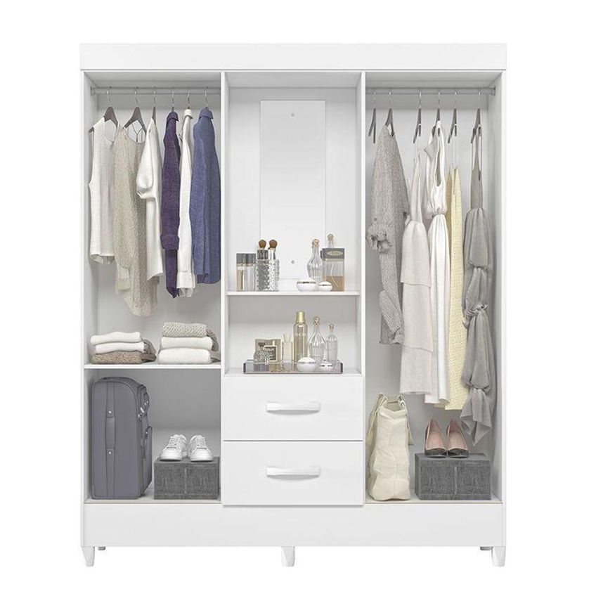 Guarda Roupa Casal Capelinha Mobi 4 Portas 2 Gavetas MDP Branco Fosco Albatroz Móveis - imagem 3