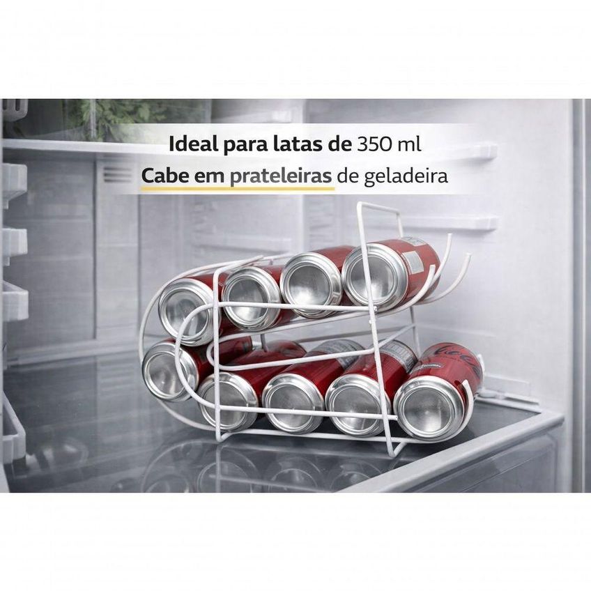 Organizador De Latas Para Geladeira 12 Latas Prático Em Metal Porta Bebidas Para Geladeira Branco - imagem 3