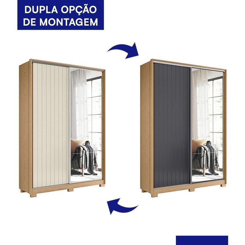 Guarda Roupa Casal Frizatto 2 Portas De Correr 3 Gavetas Mdp Freijó-Off White Albatroz Móveis - imagem 3