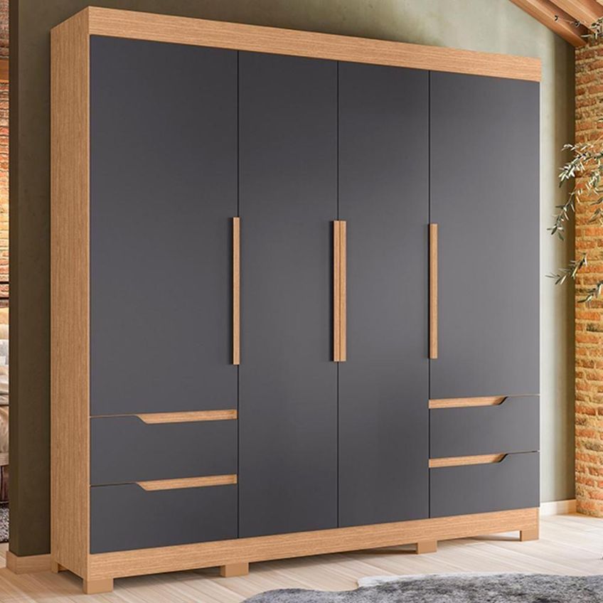 Guarda Roupa Casal Vivacce 4 Portas 4 Gavetas MDP 212cm Freijó e Titanium - imagem 4