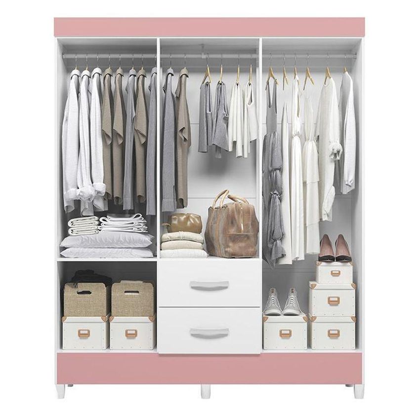 Guarda Roupa Solteiro Flex 6 Portas 2 Gavetas MDP Branco-rosa Albatroz Móveis - imagem 5