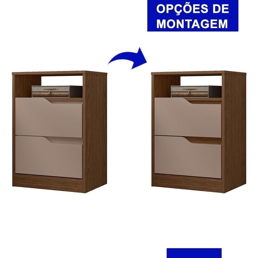 Kit 2 Mesas De Cabeceira Sole 2 Gavetas MDP Moderno Capuccino E Nogueira - imagem 3