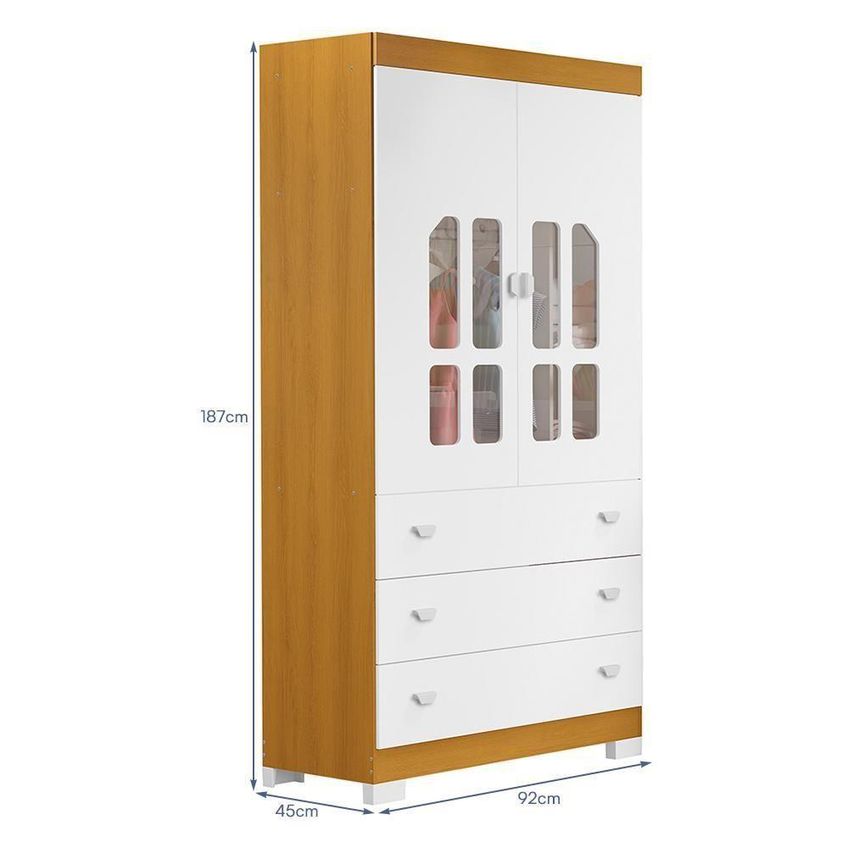 Jogo De Quarto Infantil New Katatau Guarda Roupa E Cômoda 2 Portas 3 Gavetas MDF Branco Fosco-Savana - imagem 5