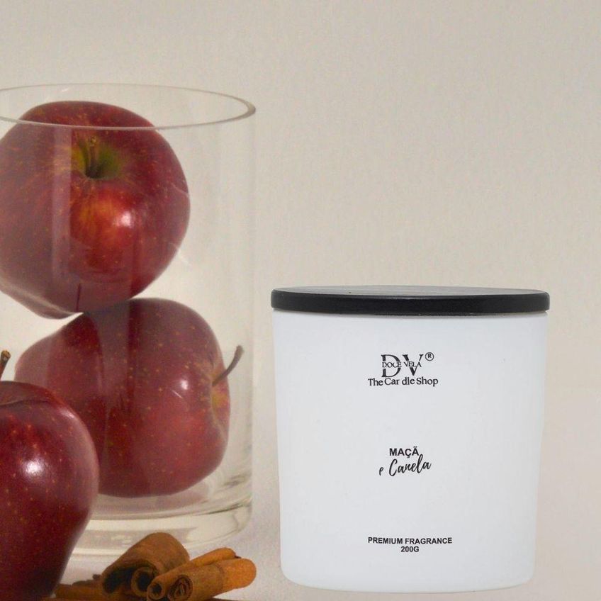 Vela Aromática Maçã E Canela Cera De Coco 100% Branco 200g - imagem 3